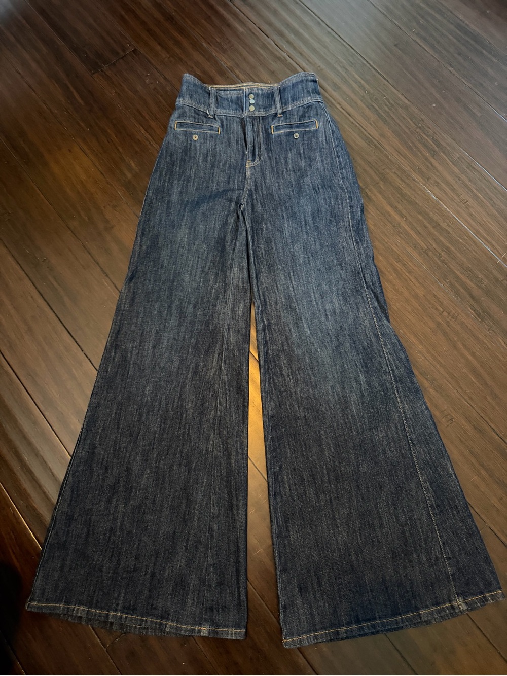 Pilcro Double Waist Wide-Leg High-Rise Dark Blue Trouser Jeans 25 - Picture 3 of 8